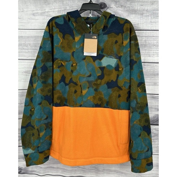 THE NORTH‎ FACE PALI PILE FLEECE HOODIE Men Size Large SUMMIT NAVY CAMO MANDARIN - Picture 1 of 5